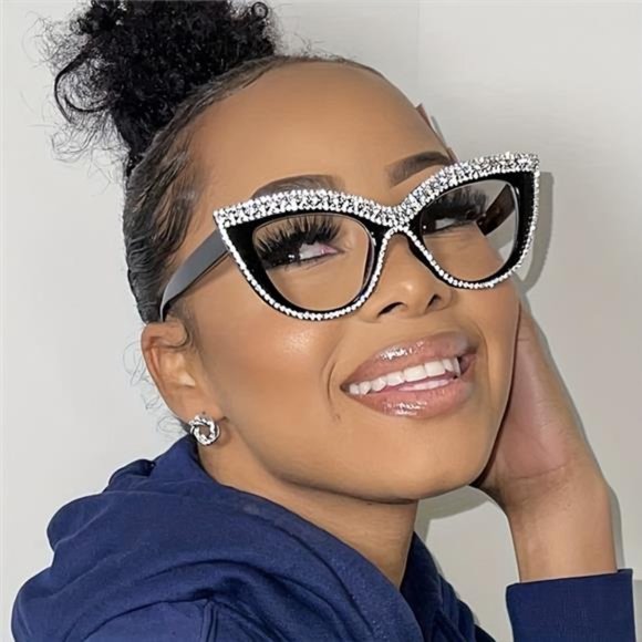 rhinestone glasses Clear Lens Glasses For Women Rhinestone  Glasses - Picture 6 of 7